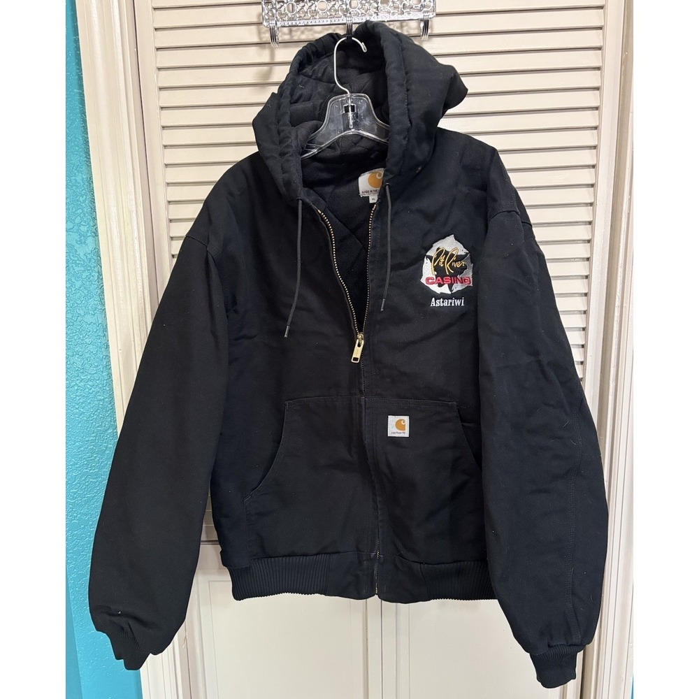 Carhartt Black Canvas Men's Jacket Quilt Lined Zip Up Heavy Size XL Logo Outdoor